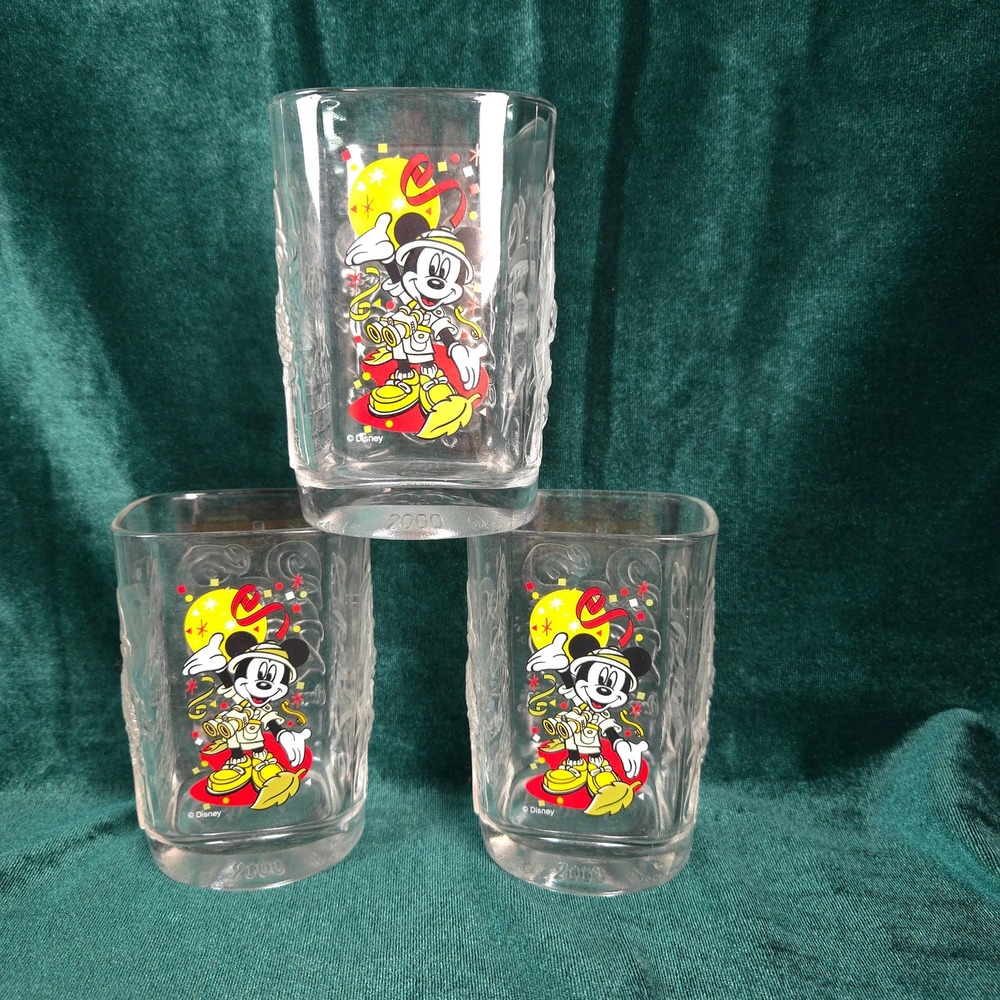 McDonald's 2000 Walt Disney World Celebration Mickey Mouse Glasses Lot‎ of 3
